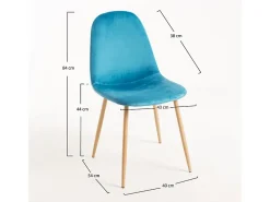 Silla Kuza de terciopelo azul turquesa con patas de metal efecto madera natural - Lote de 2