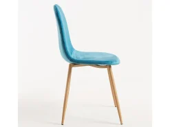 Silla Kuza de terciopelo azul turquesa con patas de metal efecto madera natural - Lote de 2
