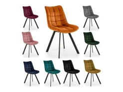 Silla Liberty de diseño en terciopelo turquesa con patas de metal negro