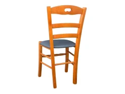 Silla Loris de madera de cerezo con asiento de símil piel color antracita