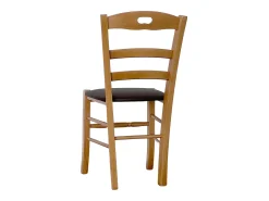 Silla Loris en nogal claro con asiento de piel sintética marrón