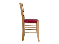 Silla Loris en nogal claro con asiento de piel sintética roja