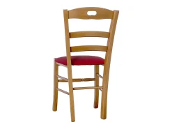 Silla Loris en nogal claro con asiento de piel sintética roja
