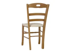 Silla Loris en nogal claro con asiento de piel sintética color beige crema