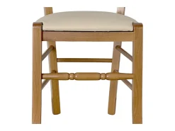 Silla Loris en nogal claro con asiento de piel sintética color beige crema