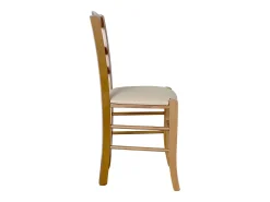 Silla Loris en nogal claro con asiento de piel sintética color beige crema