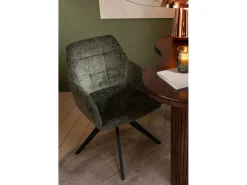 Silla LOUNA con reposabrazos – Tejido suave y patas de acero negro-Color Verde