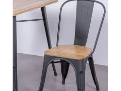 Silla metálica con asiento de madera de olmo - Bistro - Negro