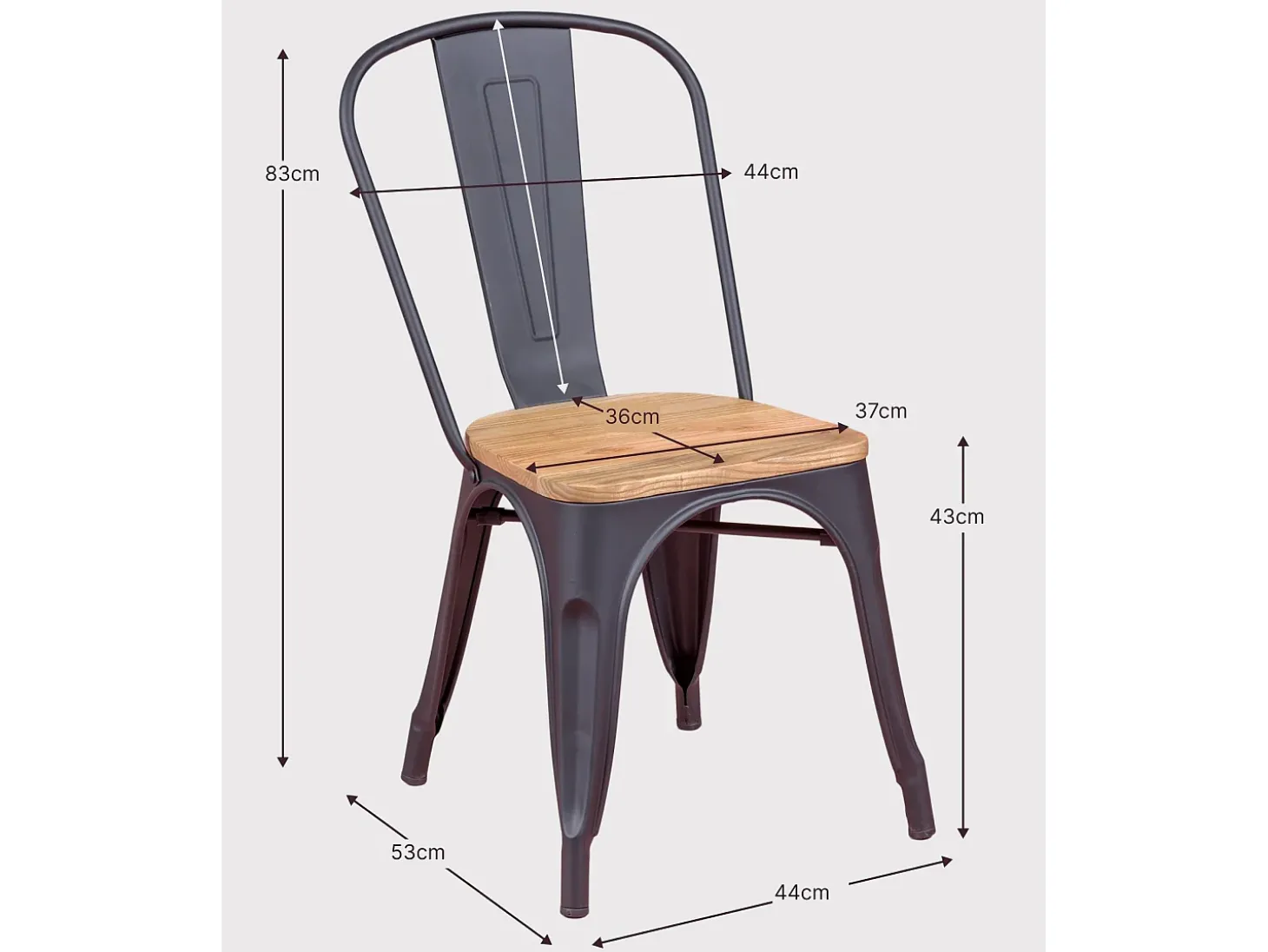 Silla metálica con asiento de madera de olmo - Bistro - Negro