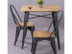Silla metálica con asiento de madera de olmo - Bistro - Negro