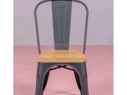 Silla metálica con asiento de madera de olmo - Bistro - Negro