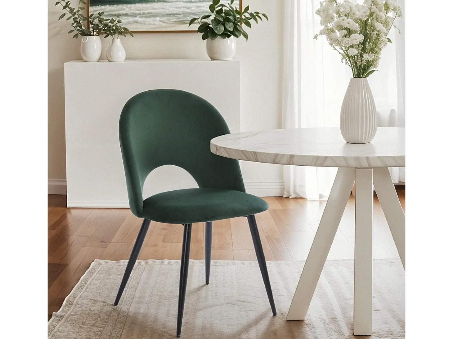 Silla moderna de terciopelo y acolchada para salón-comedor y cocina Zarda - Verde oscuro