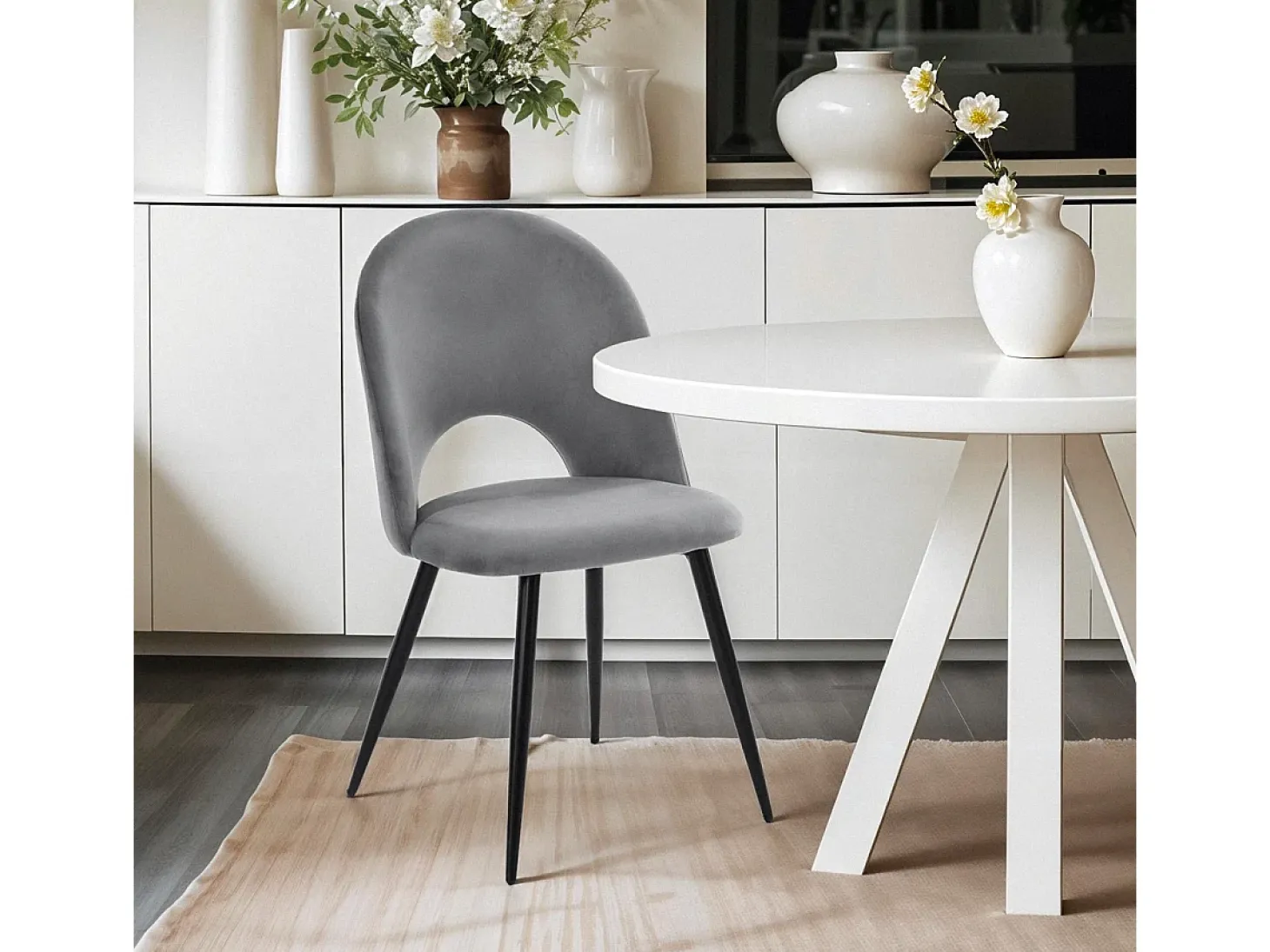Silla moderna de terciopelo y acolchada para salón-comedor y cocina Zarda - Gris