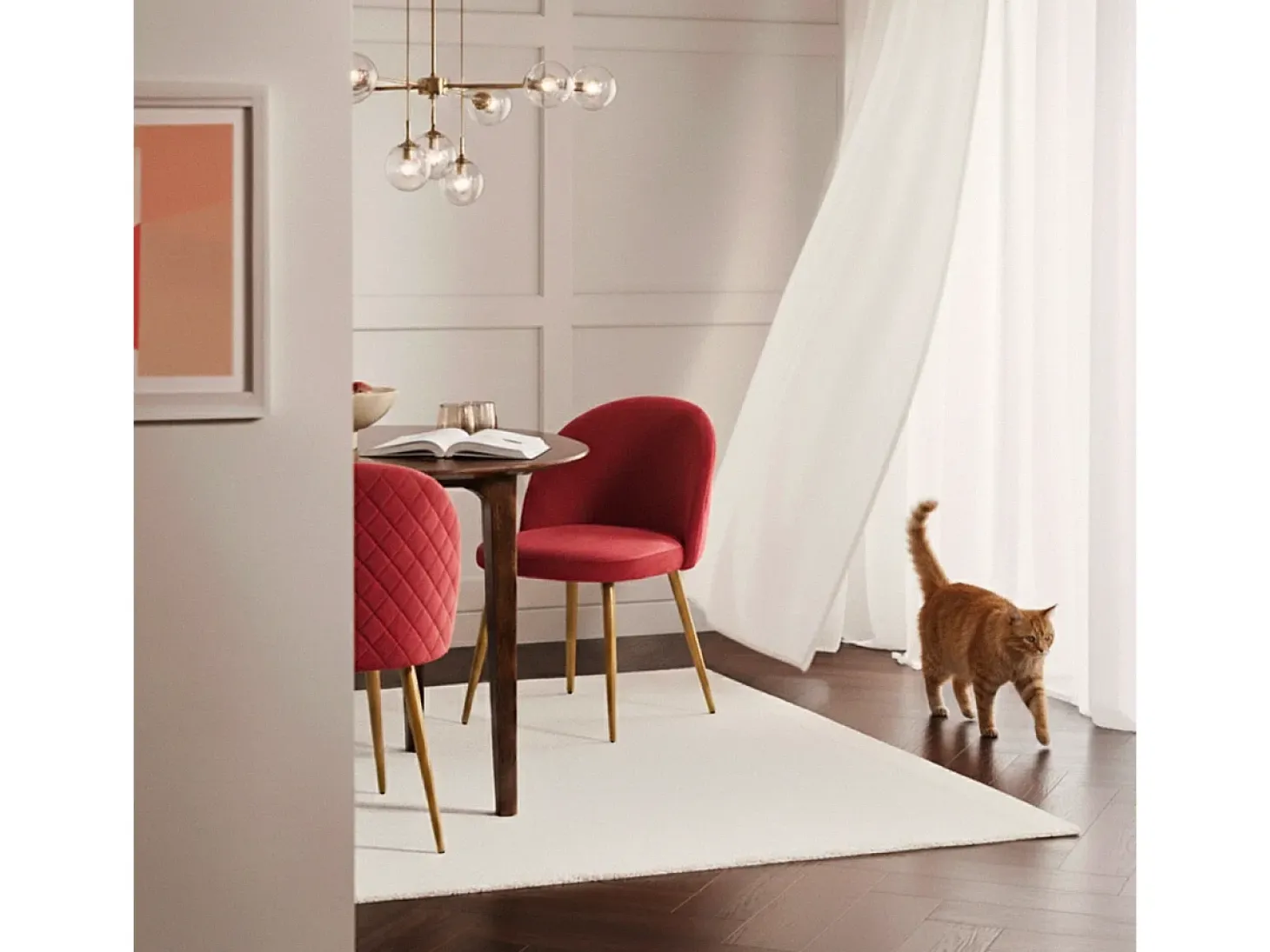 Silla moderna terciopelo cocina comedor sala patas doradas Bert - Rojo