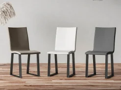 Silla moderna Tiroz de piel sintética y patas de metal antracita-Color Gris antracita