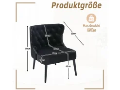 Silla negra - Silla con acabado remachado y patas de madera maciza - terciopelo