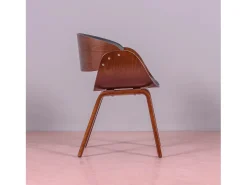 Silla nórdica con reposabrazos en madera oscura de nogal y tapizada en polipiel - Burrow S - Negro