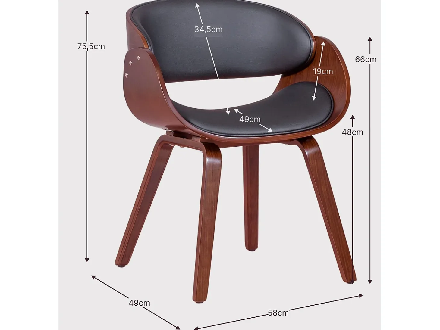 Silla nórdica con reposabrazos en madera oscura de nogal y tapizada en polipiel - Burrow S - Negro