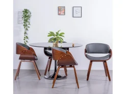 Silla nórdica con reposabrazos en madera oscura de nogal y tapizada en polipiel - Burrow S - Negro