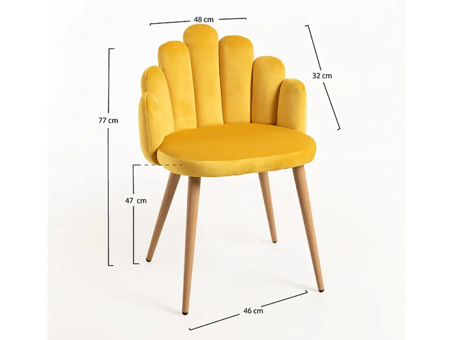 Silla original Achille de terciopelo amarillo con patas de metal natural - Lote de 2