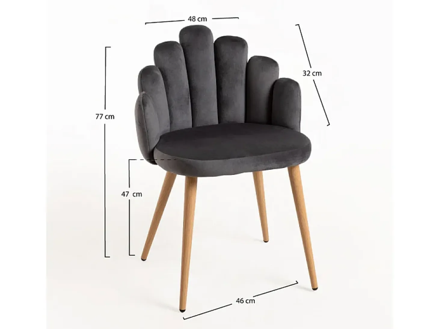 Silla Original Achille de terciopelo gris oscuro con patas de metal natural - Lote de 2