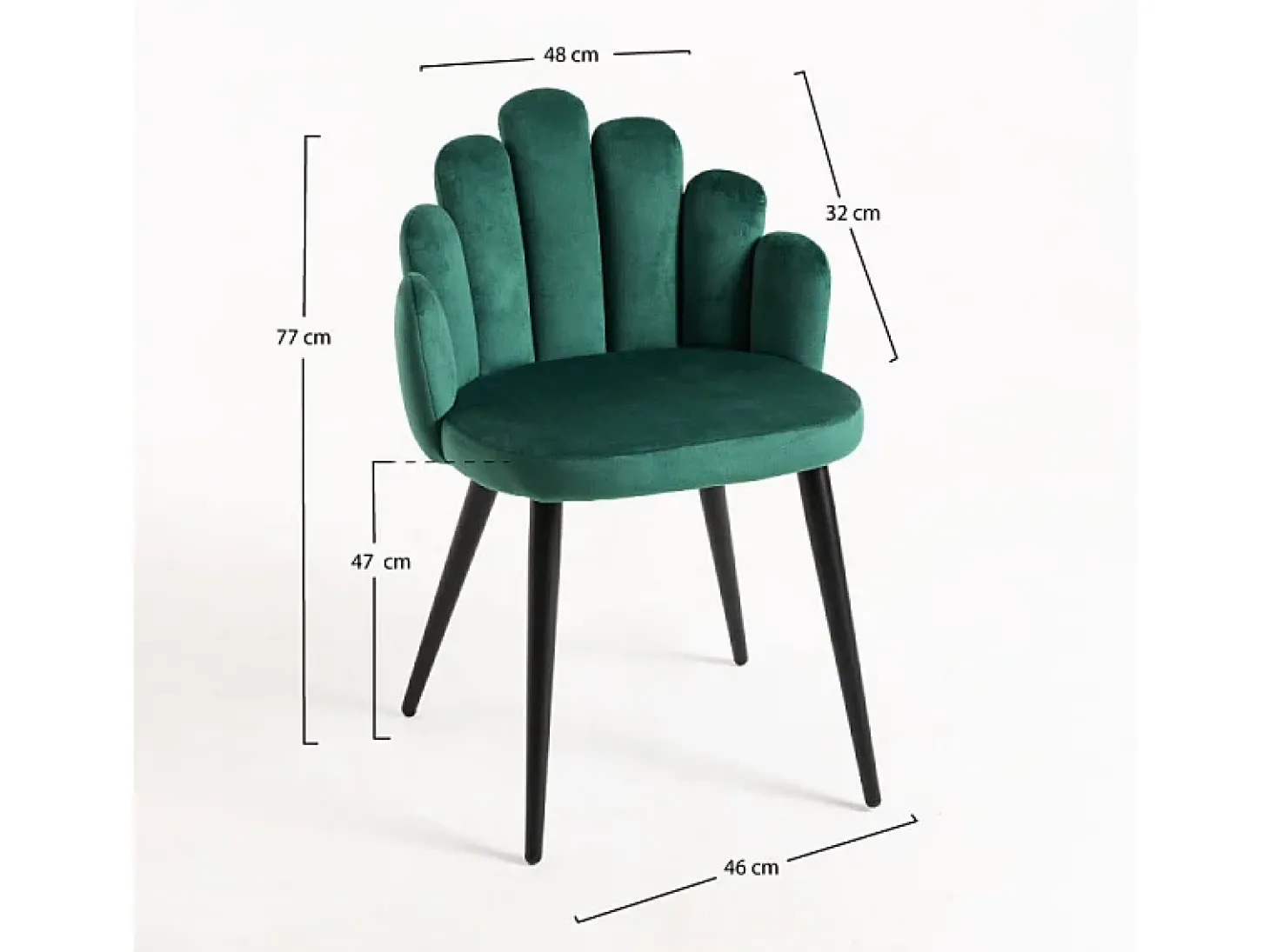 Silla original Achille de terciopelo verde con patas de metal negro - Lote de 2