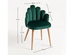 Silla original Achille de terciopelo verde con patas de metal natural - Lote de 2