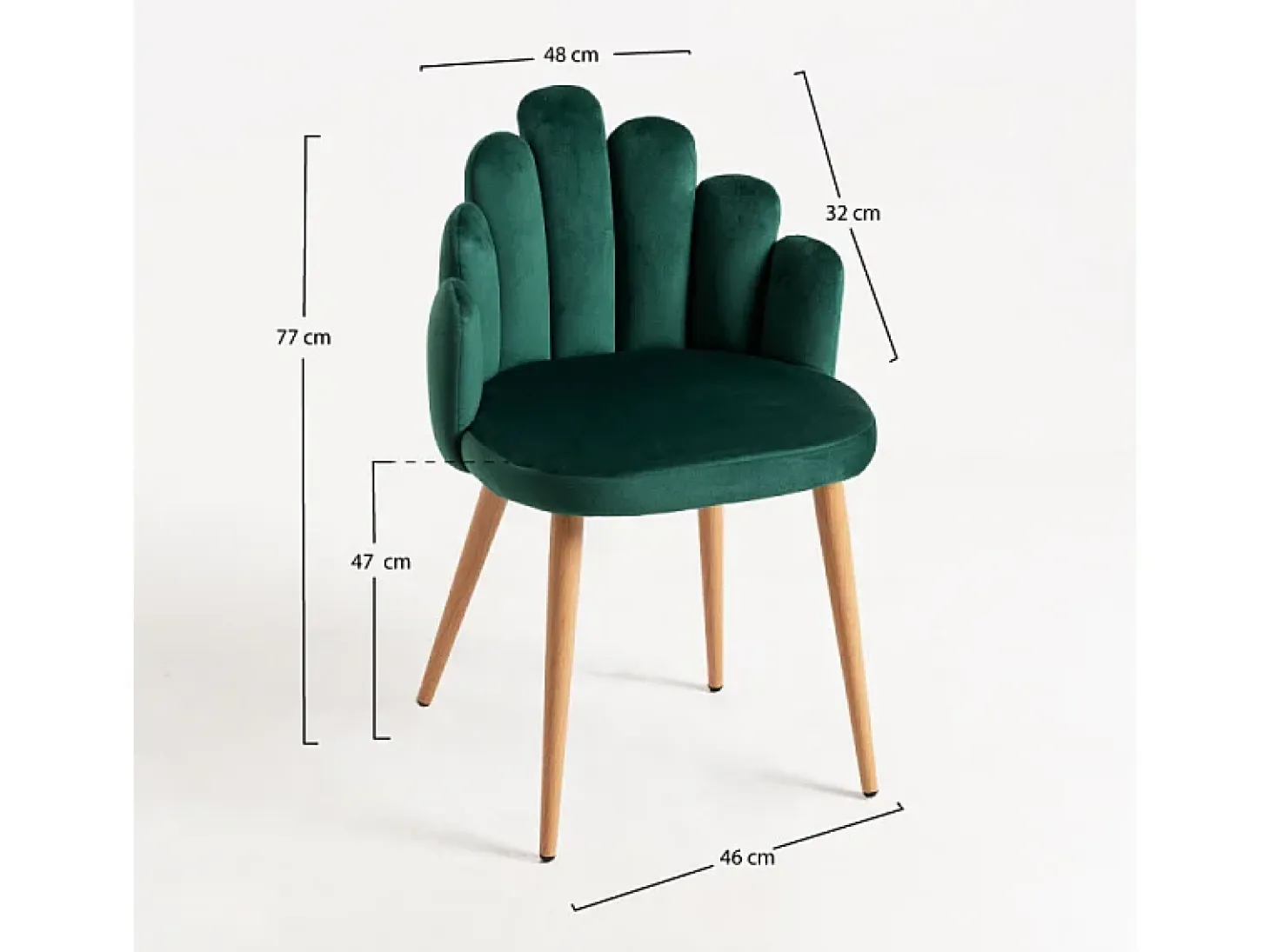 Silla original Achille de terciopelo verde con patas de metal natural - Lote de 2