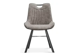 Silla PAOLA – Microfibra de PU gris claro – Patas de metal negro – Estilo contemporáneo