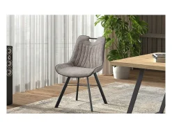 Silla PAOLA – Microfibra de PU gris claro – Patas de metal negro – Estilo contemporáneo