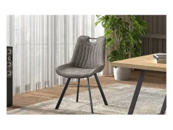 Silla PAOLA – Microfibra PU gris oscuro – Patas de metal negro – Estilo contemporáneo