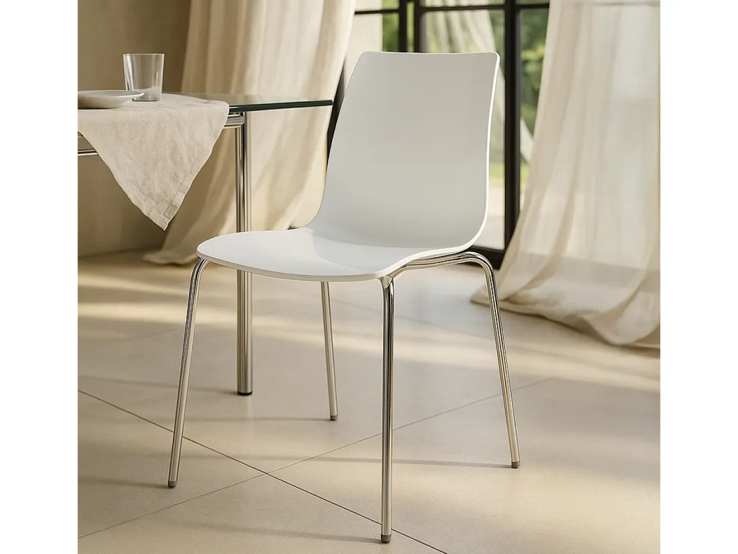Silla para bar y cocina con soporte de acero apilable Lollipop Grand Soleil - Blanco