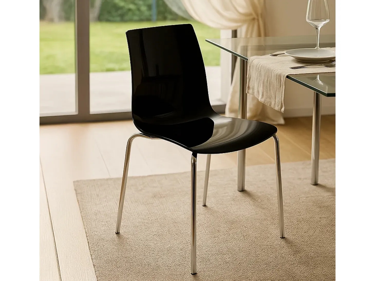 Silla para bar y cocina con soporte de acero apilable Lollipop Grand Soleil - Negro
