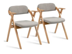 Silla plegable con reposabrazos, asiento acolchado, madera maciza, apilable, gris (52,5x60x79 cm)