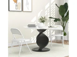 Silla plegable con respaldo acolchado, estructura de metal, piel sintética, color blanco (45x46x78 cm)