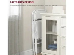 Silla plegable con respaldo acolchado, estructura de metal, piel sintética, color blanco (45x46x78 cm)