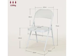 Silla plegable con respaldo acolchado, estructura de metal, piel sintética, color blanco (45x46x78 cm)