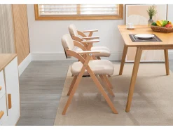 Silla plegable de diseño con reposabrazos, asiento acolchado, madera de haya, color caqui (52,5x60x79 cm)