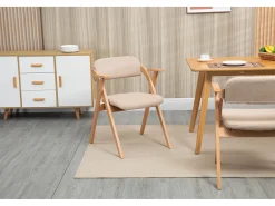 Silla plegable de diseño con reposabrazos, asiento acolchado, madera de haya, color caqui (52,5x60x79 cm)