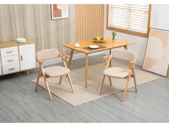 Silla plegable de diseño con reposabrazos, asiento acolchado, madera de haya, color caqui (52,5x60x79 cm)
