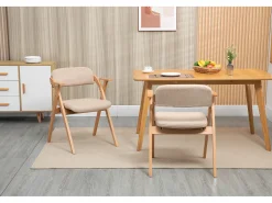 Silla plegable de diseño con reposabrazos, asiento acolchado, madera de haya, color caqui (52,5x60x79 cm)