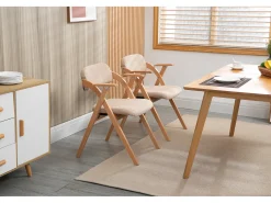 Silla plegable de diseño con reposabrazos, asiento acolchado, madera de haya, color caqui (52,5x60x79 cm)