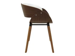 Silla Polo blanca de cuero sintético y madera chapada en nogal