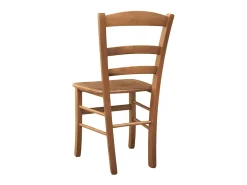 Silla rústica de madera con asiento de nogal claro