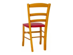 Silla rústica de madera de cerezo con asiento de piel sintética roja