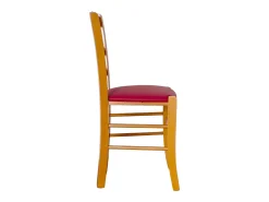 Silla rústica de madera de cerezo con asiento de piel sintética roja
