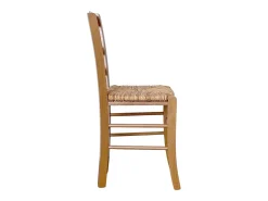 Silla rústica de madera en nogal claro con asiento de paja de arroz