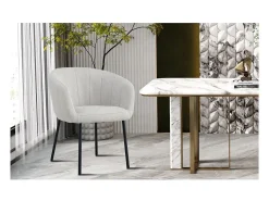 Silla SEVILLA – Tela beige – Patas de metal – Altura 79 cm – Estilo contemporáneo