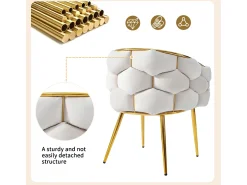 Silla, Sillas de maquillaje, Silla de comedor - Terciopelo y metal - Beige - BLITZ