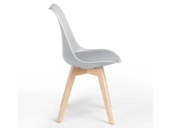 Silla Tula de estilo nórdico - Asiento de piel sintética y patas de madera clara-Color Gris claro